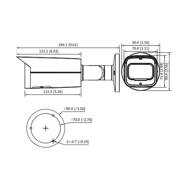 اندازه های دوربین بالت DH-IPC-HFW1431T-ZS-S4-3